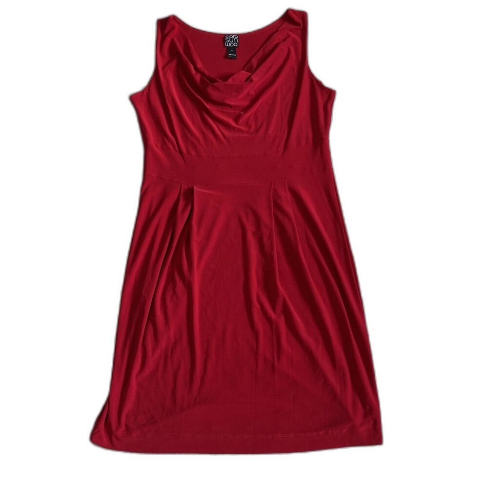 Clara Sun Woo Dress Womens Small Red Stretch Drape Neck Sleeveless Holiday USA